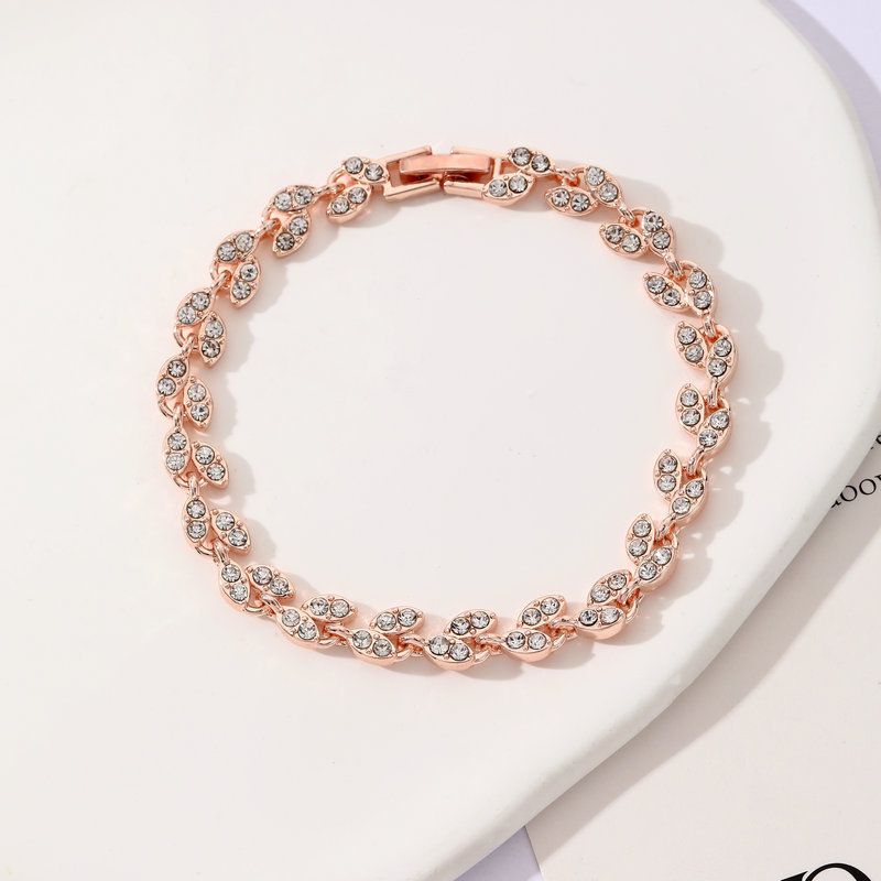 2 Pack Gold and Rose Gold Women's Crystal Leaf Bracelets with Gift Box view 3