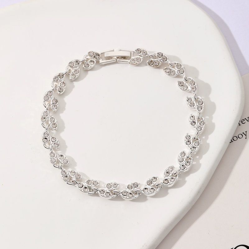3 Pack Silver Gold and Rose Gold Women's Crystal Leaf Bracelets with Gift Box view 6