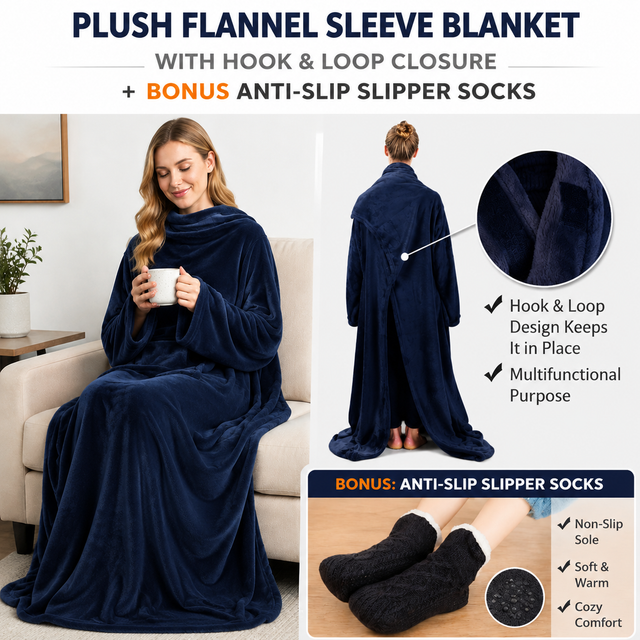 Winter Cozy Warm Loungewear Gift Set – 150 x 180CM Navy Blue Flannel Fleece