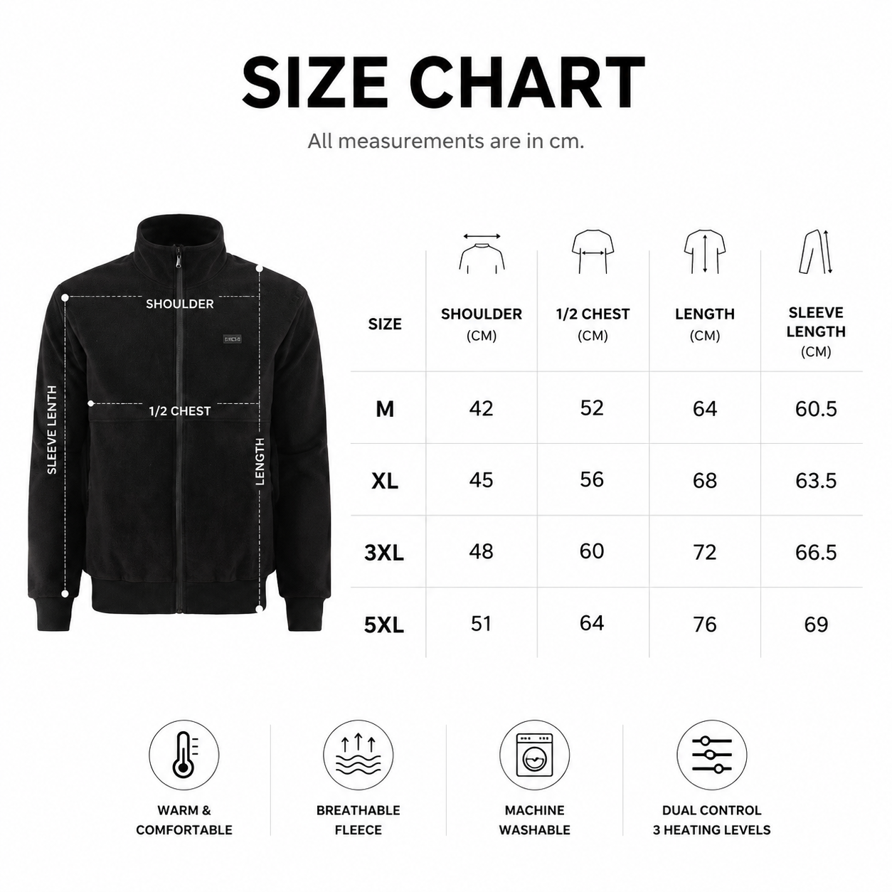 XL Size Winter USB Heated Windproof Soft Fleece Warm Jacket for Men and Women view 2