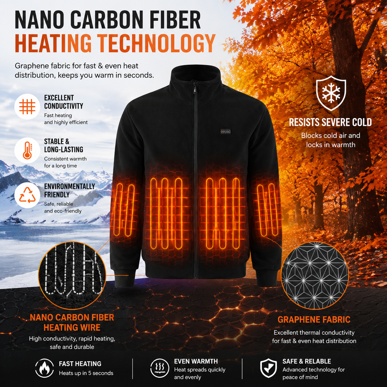 XL Size Winter USB Heated Windproof Soft Fleece Warm Jacket for Men and Women view 3