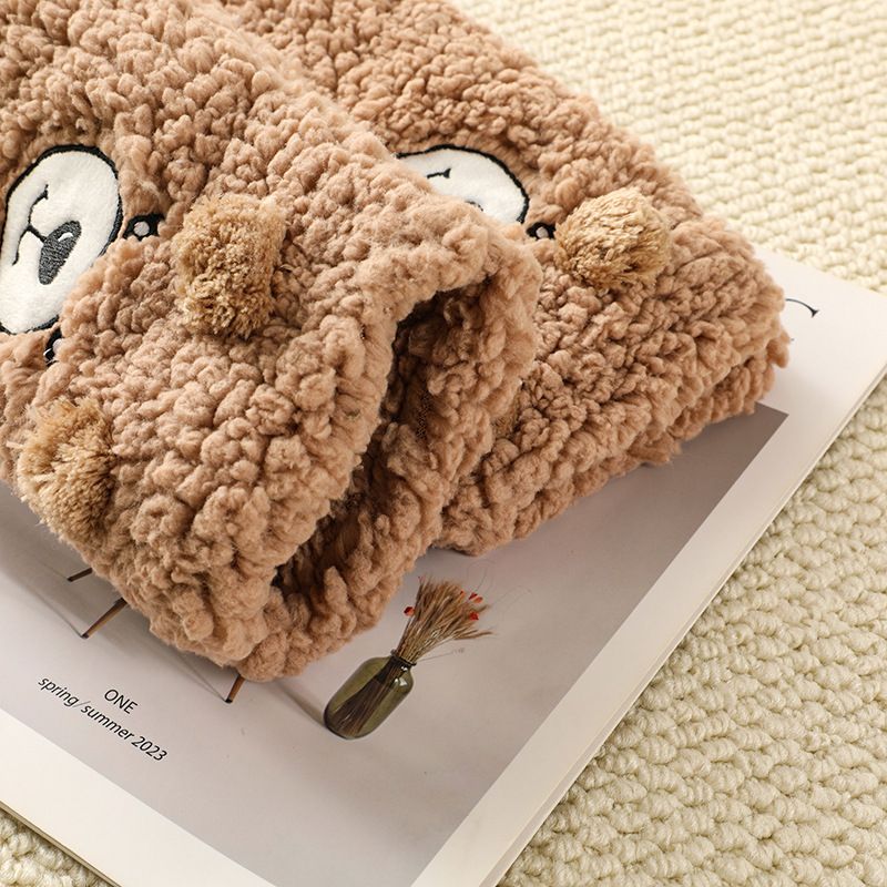 Navy Blue Winter Women’s Cute Bear Plush Knee High Slipper Socks – Warm Fleece view 3