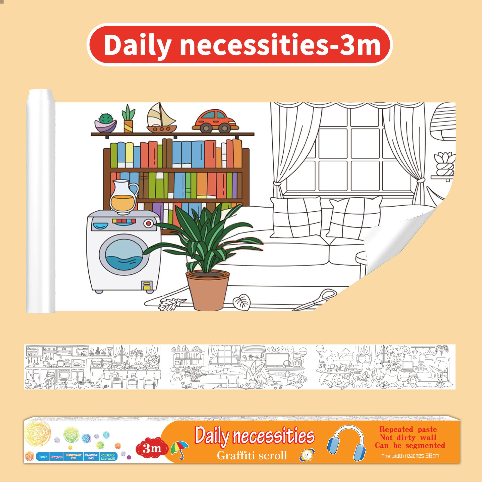 3M Extra Long Reusable Coloring Paper Roll