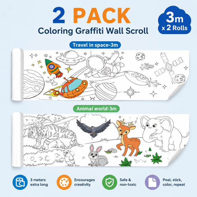 3M Extra Long Reusable Coloring Paper Roll 2 Pack