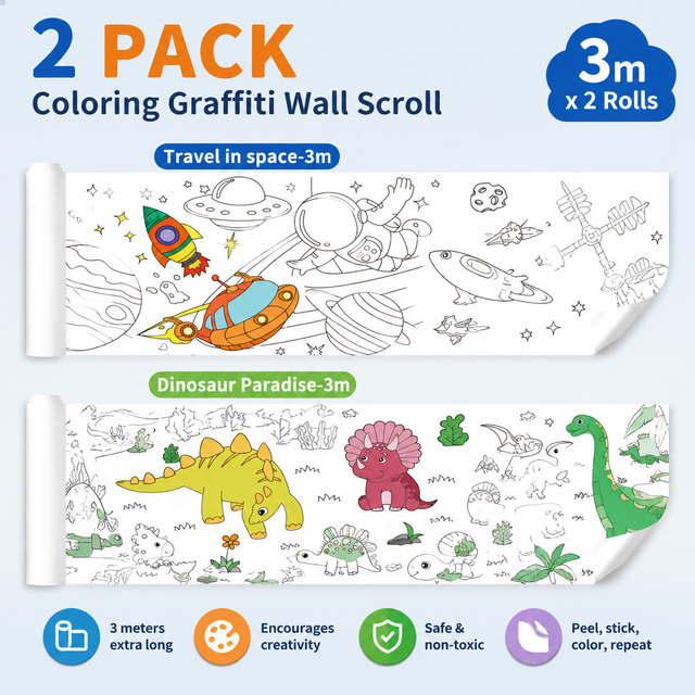 3M Extra Long Reusable Coloring Paper Roll 2 Pack