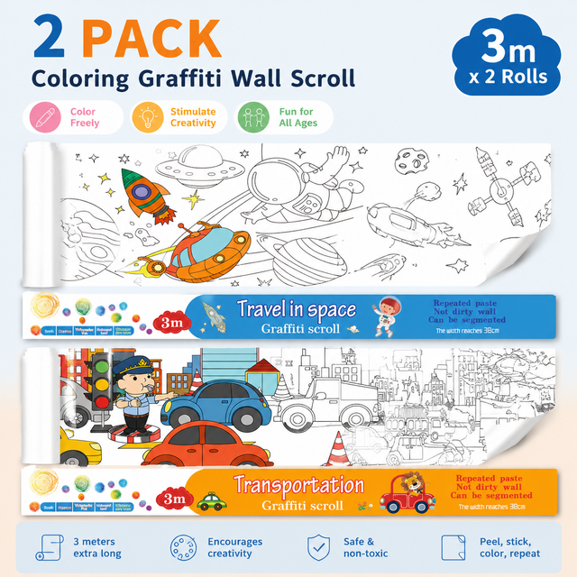 3M Extra Long Reusable Coloring Paper Roll 2 Pack