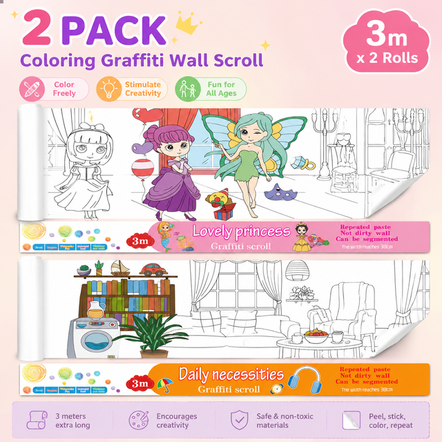 3M Extra Long Reusable Coloring Paper Roll 2 Pack
