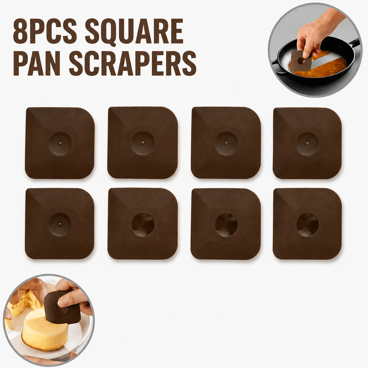 8-Pack Coffee Nylon Non-Stick Pan Scraper Set with Ergonomic Angled Edges