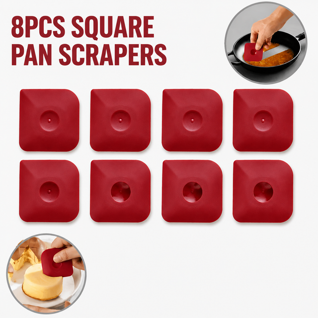 8-Pack Red Nylon Non-Stick Pan Scraper Set with Ergonomic Angled Edges Design