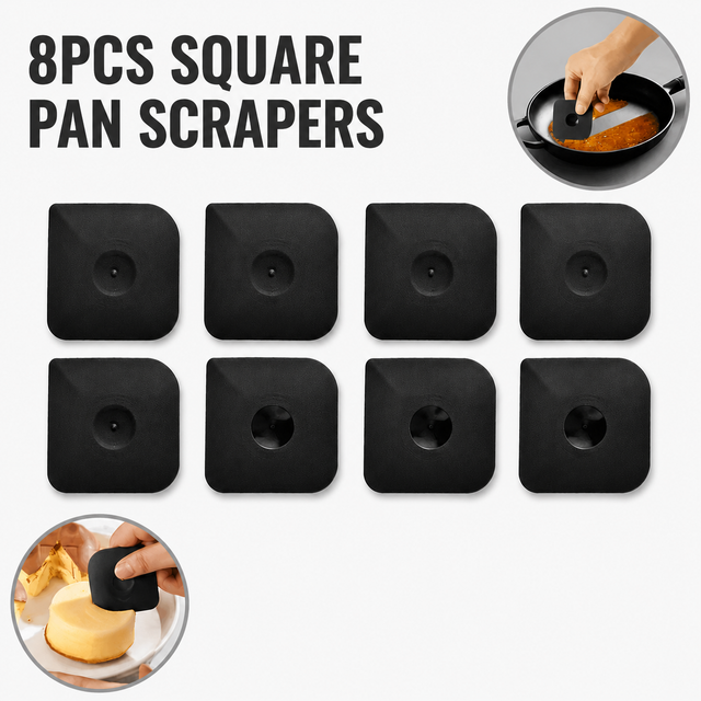 8-Pack Black Nylon Non-Stick Pan Scraper Set with Ergonomic Angled Edges