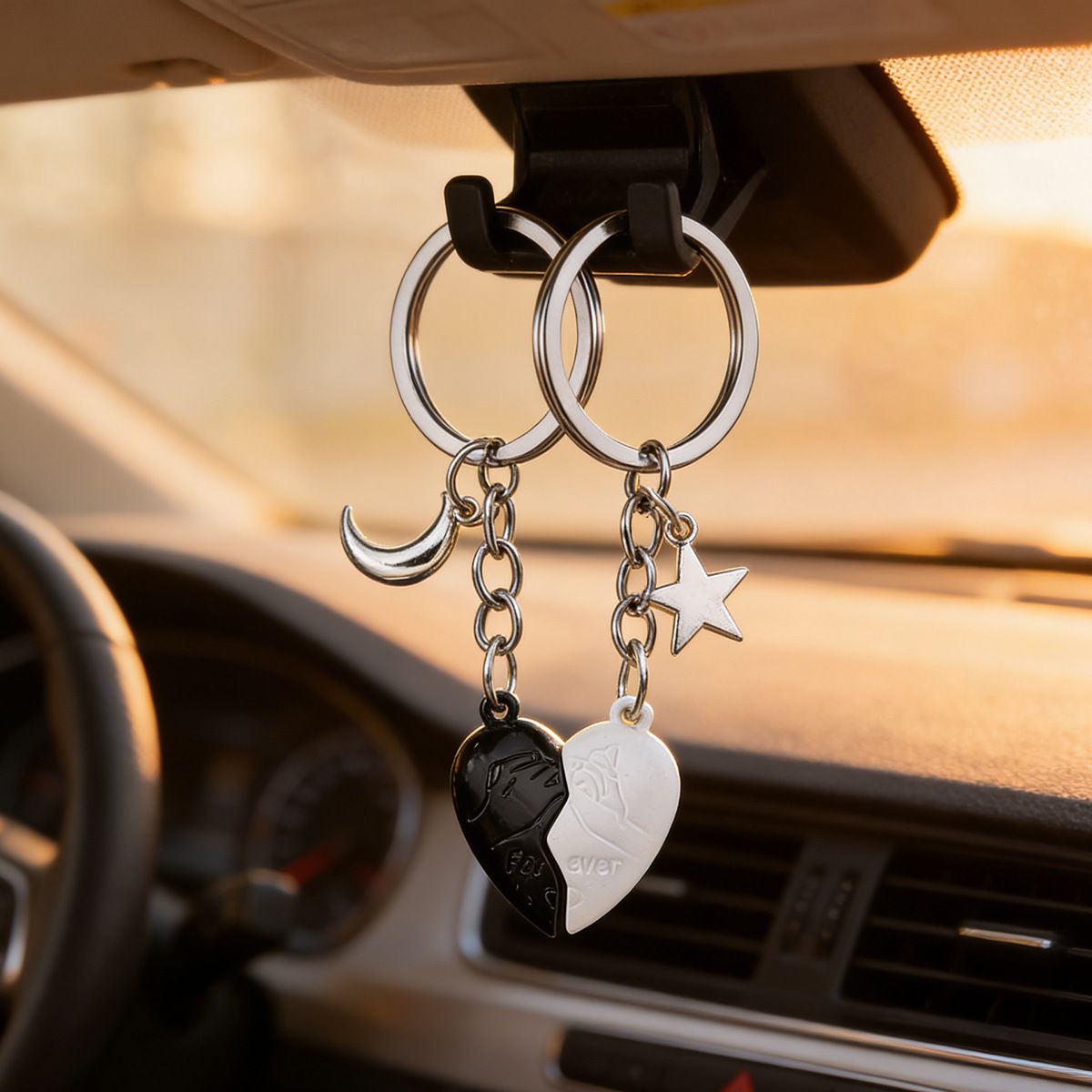 Silver & Gold Magnetic Matching Split Heart Zinc Alloy Keychain Set for view 4