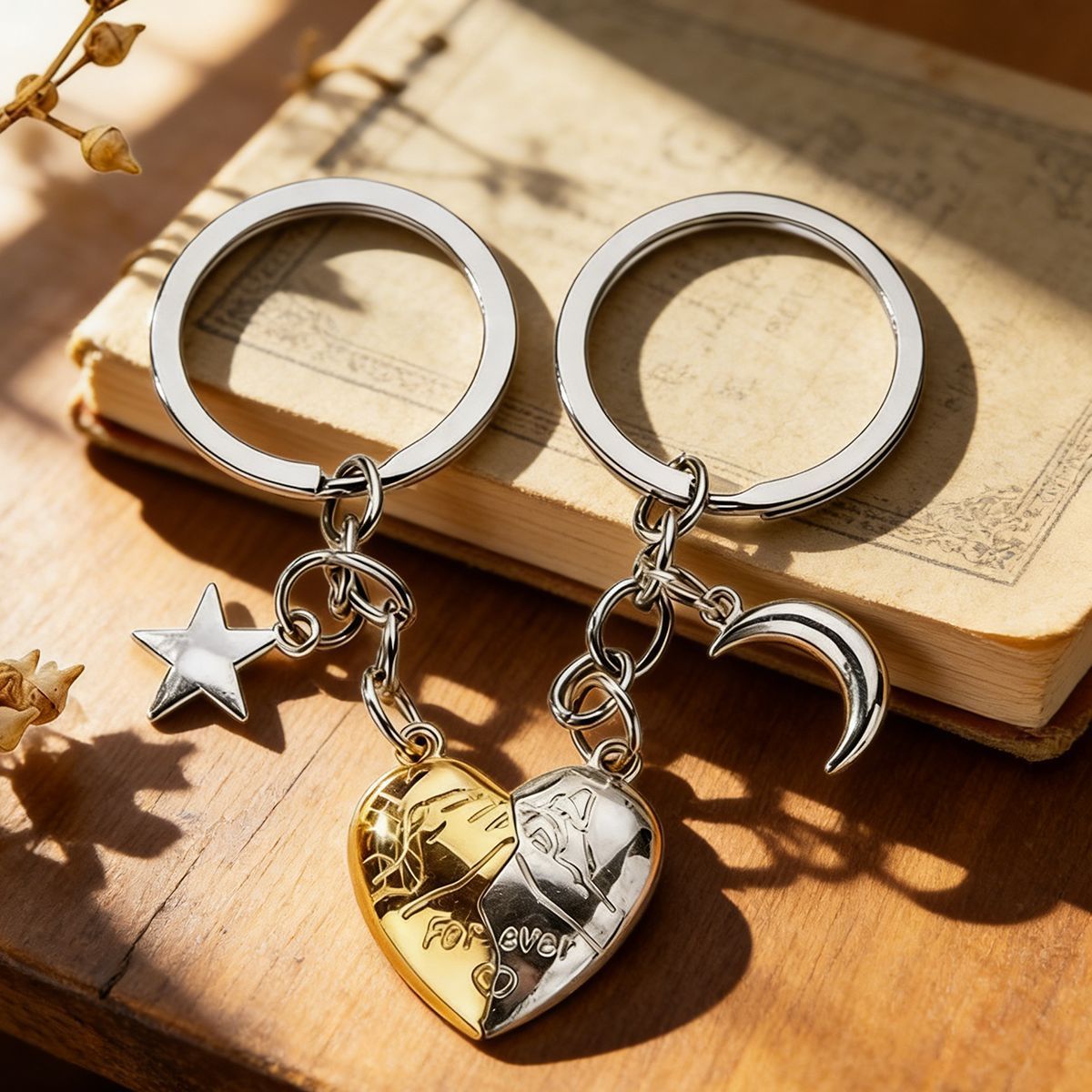 Black & White Magnetic Matching Split Heart Zinc Alloy Keychain Set for view 3