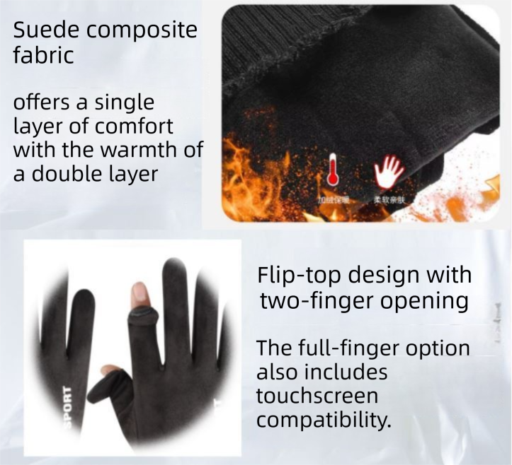 Grey Winter Suede Touchscreen Flip-Top Gloves with Extended Cuff Design and view 2