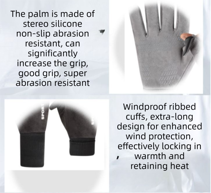 Grey Winter Suede Touchscreen Flip-Top Gloves with Extended Cuff Design and view 3