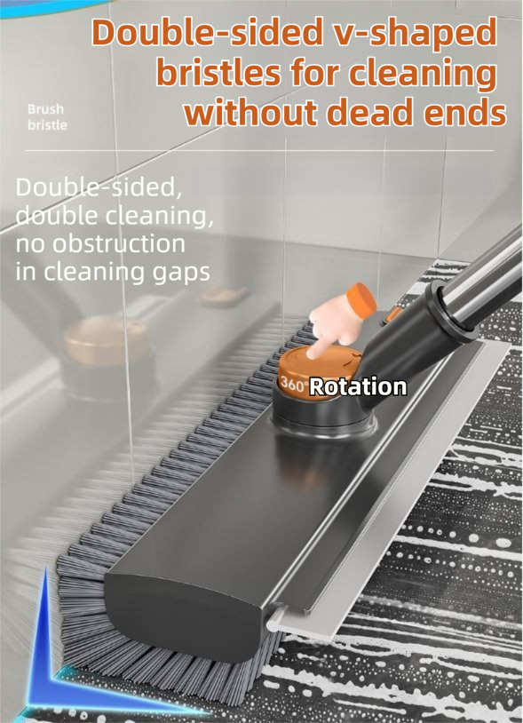 Grey and Orange 360°Rotating Detachable V-Shaped Floor Scrub Brush for Indoor view 5