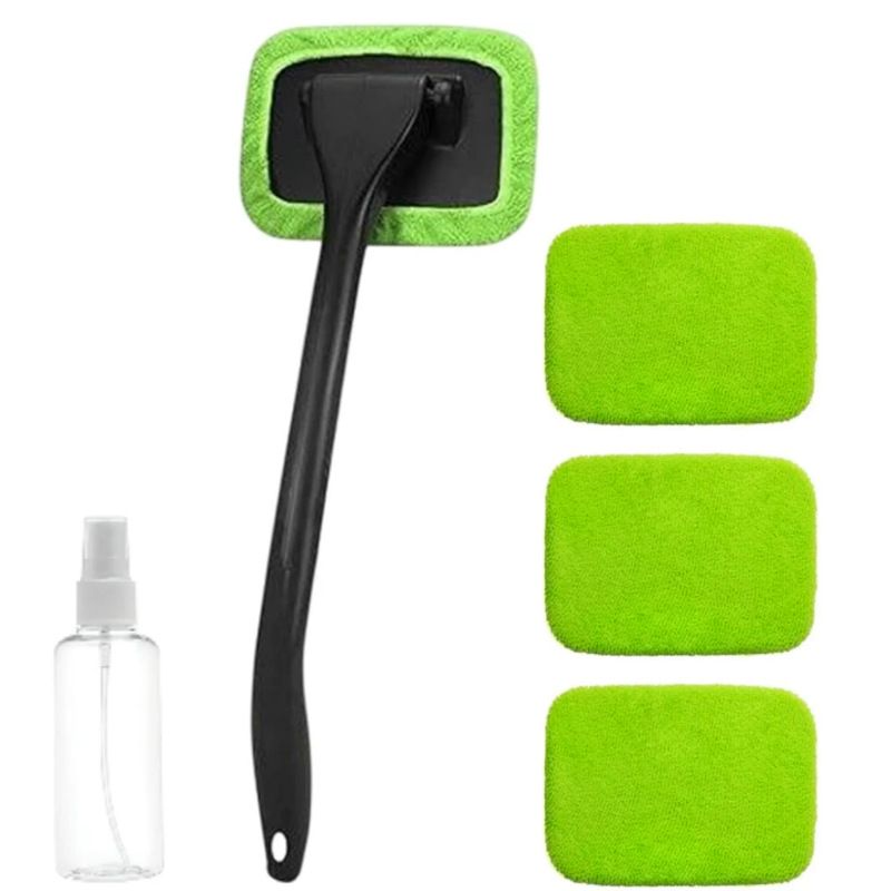 Car Windshield Rotating Defogger Cleaner Brush with 4 Washable Microfibre Pads