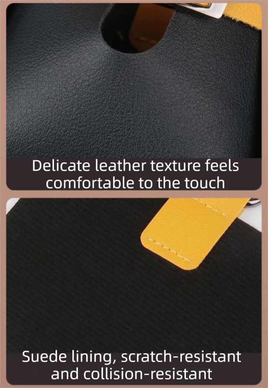 2-Pack Black Yellow Car Air Vent Leather Storage Pockets with Soft Velvet view 4