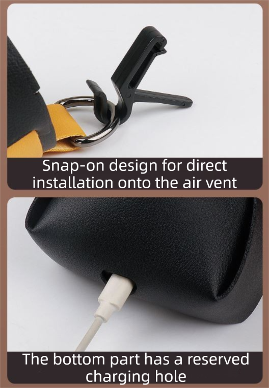 2-Pack Black Red Car Air Vent Leather Storage Pockets with Soft Velvet Lining view 3