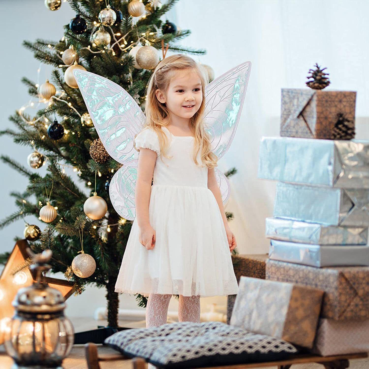 Blue Fairy Shimmering Butterfly Wings Costume with Elastic Shoulder Strap view 4