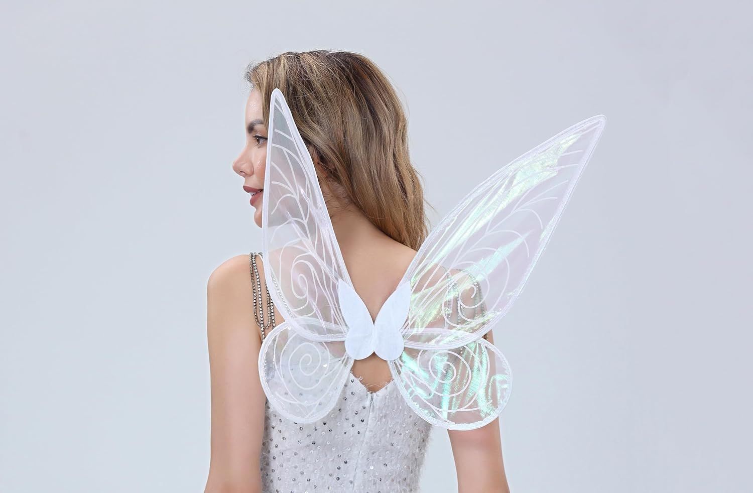 Blue Fairy Shimmering Butterfly Wings Costume with Elastic Shoulder Strap view 5
