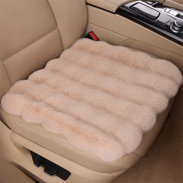 Khaki Soft 3D Fluffy Bubble Fleece Car Front Seat Single Pad with Non-Slip Backing — image 1
