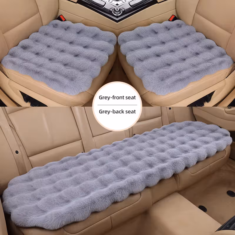 3-Piece Winter 3D Fluffy Bubble Fleece Car Seat Cushion Set - 2 x Plush Car — image 1