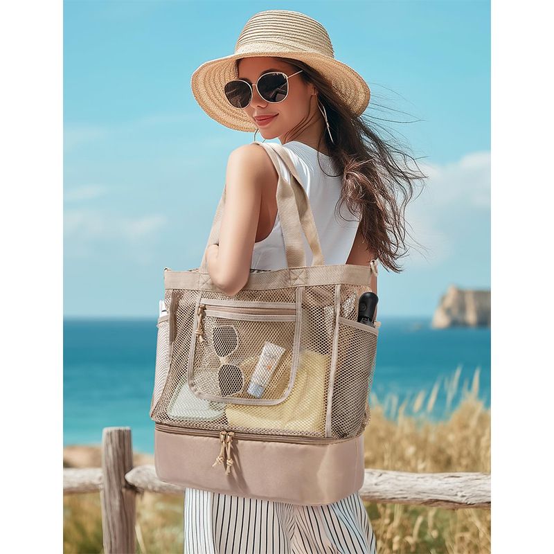 16.5 x 7.9 x 18.9" Black Beach Travel Mesh Tote Bag with 14L Insulated Drink view 6