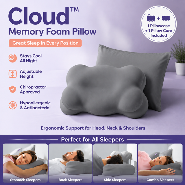 Grey Cloud Memory Foam Cervical Support Pillow Core and Cover (71 x 38 x 13CM)
