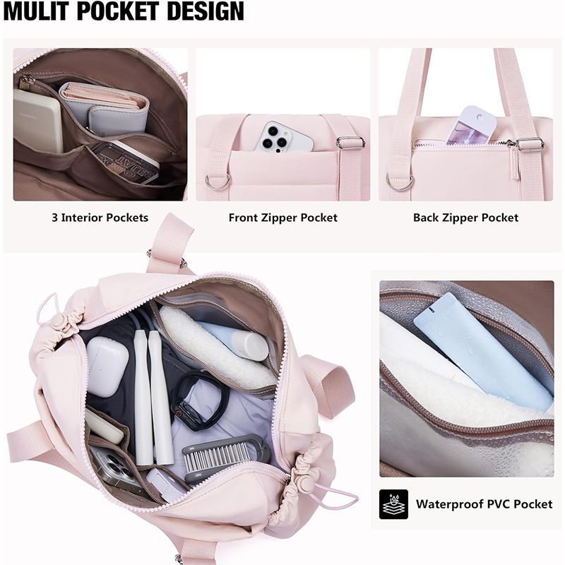 Pink Women’s Fluffy Nylon Gym Travel Tote Bag and Coin Purse Set - Side view 2