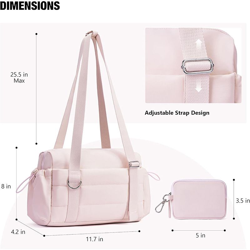 Pink Women’s Fluffy Nylon Gym Travel Tote Bag and Coin Purse Set - Side view 4