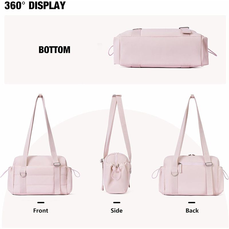 Pink Women’s Fluffy Nylon Gym Travel Tote Bag and Coin Purse Set - Side view 6