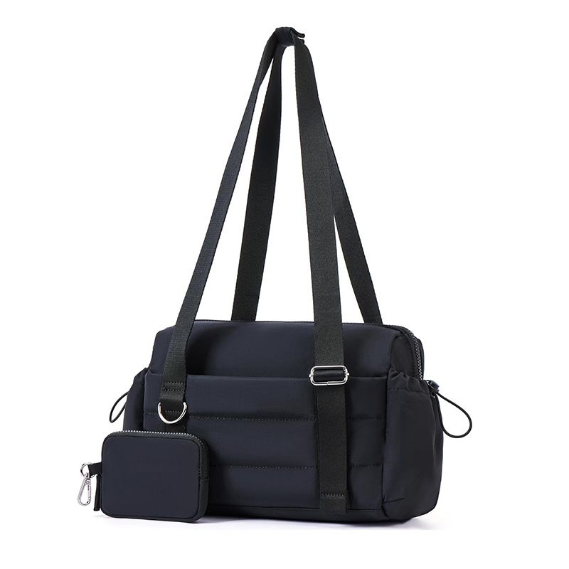 Black Women’s Fluffy Nylon Gym Travel Tote Bag and Coin Purse Set - Side
