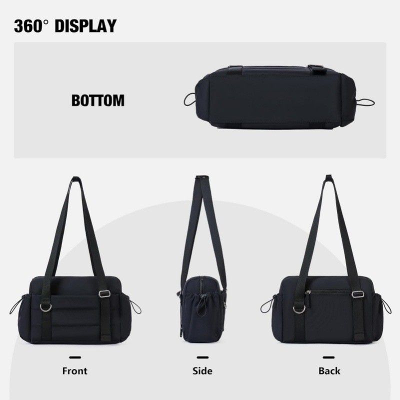Black Women’s Fluffy Nylon Gym Travel Tote Bag and Coin Purse Set - Side view 5