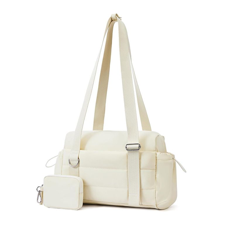 Beige Women’s Fluffy Nylon Gym Travel Tote Bag and Coin Purse Set - Side