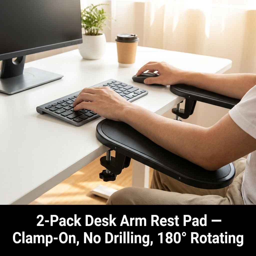2 Pack Black 180° Rotating Ergonomic Arm Rest for Desk – Clamp On Computer