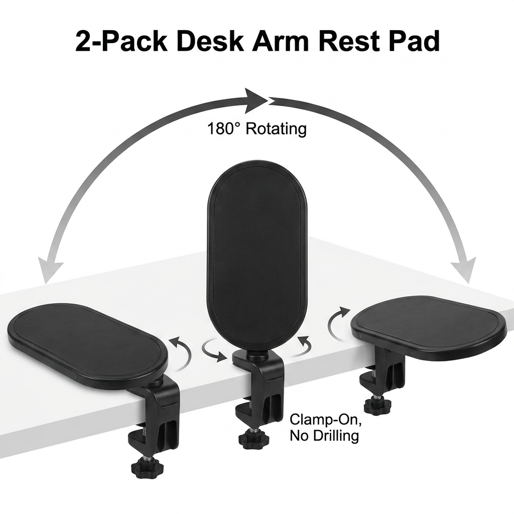 4-Piece Black Ergonomic Desk Arm Rest & Wrist Support Set with 2 Pack Clamp-On view 2