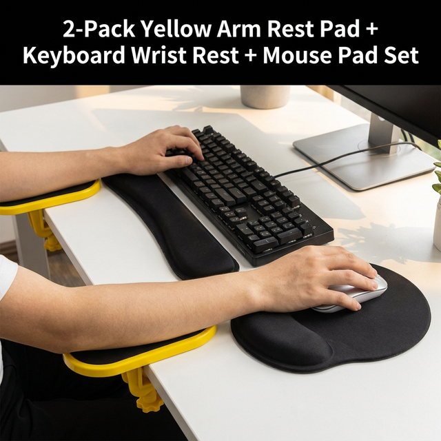 4-Piece Black Yellow Ergonomic Desk Arm Rest & Wrist Support Set with 2 Pack