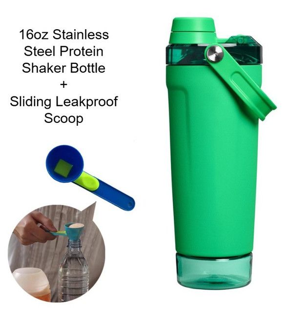 Green Sports Nutritional Drinkware Set with 16oz Stainless Steel Protein