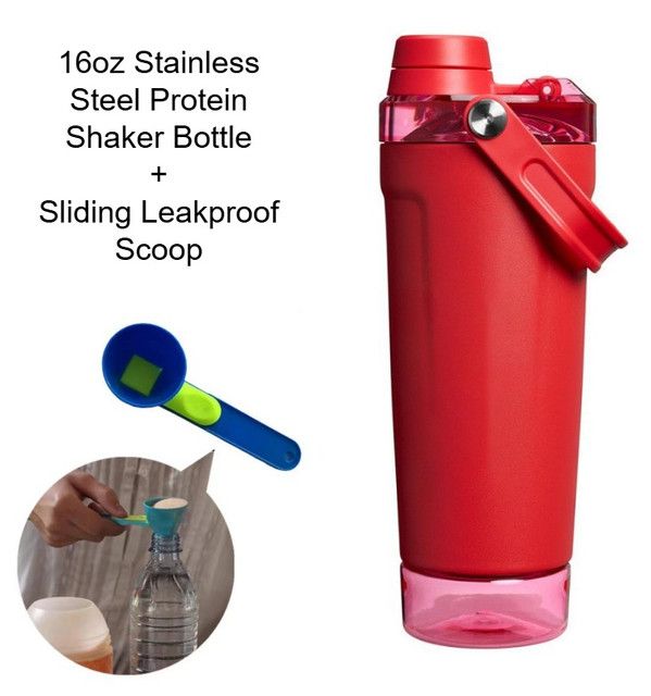 Red Sports Nutritional Drinkware Set with 16oz Stainless Steel Protein Shaker