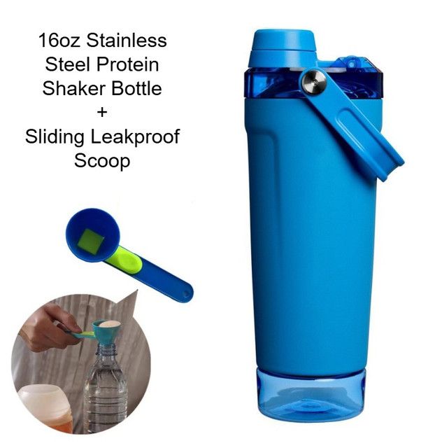 Blue Sports Nutritional Drinkware Set with 16oz Stainless Steel Protein Shaker