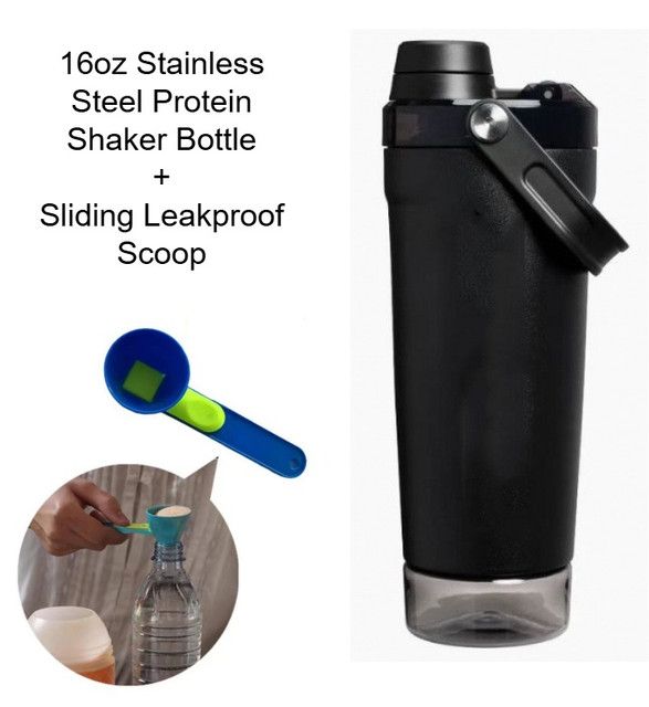 Black Sports Nutritional Drinkware Set with 16oz Stainless Steel Protein