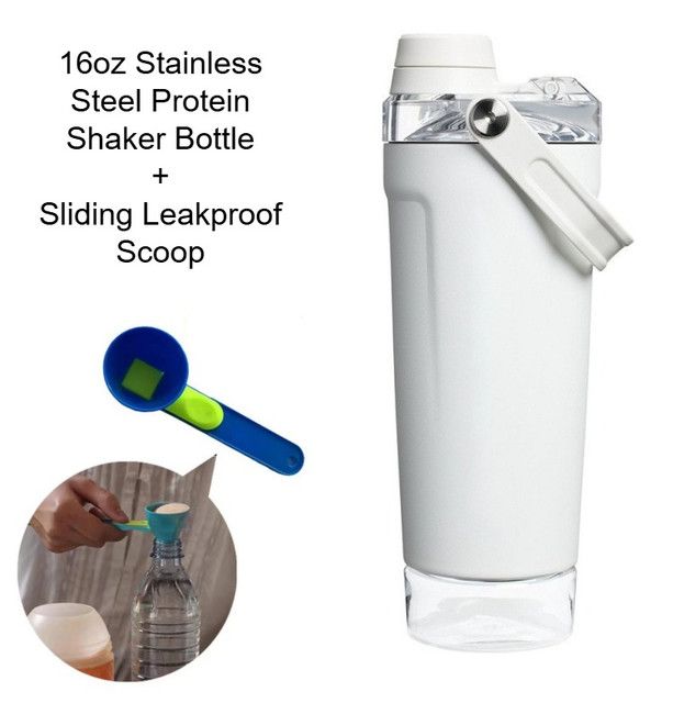 White Sports Nutritional Drinkware Set with 16oz Stainless Steel Protein