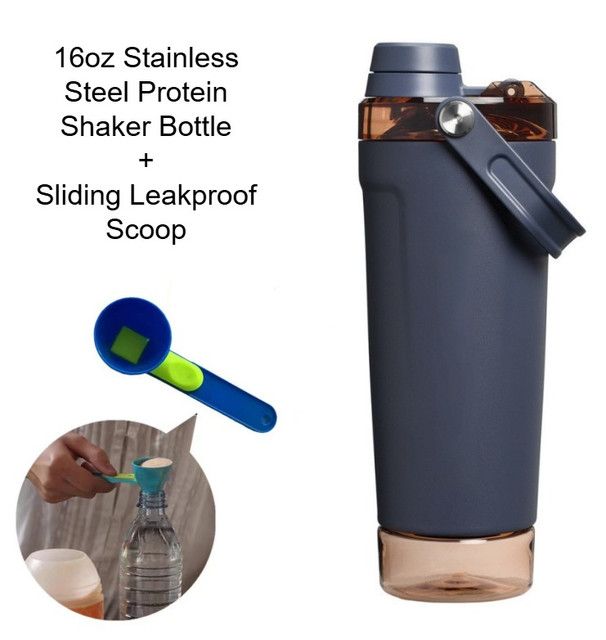 Navy Blue Sports Nutritional Drinkware Set with 16oz Stainless Steel Protein