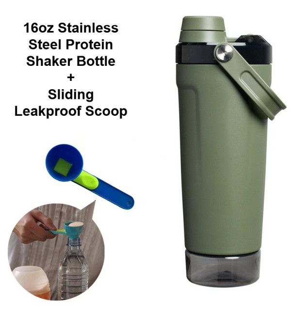 Olive Green Sports Nutritional Drinkware Set with 16oz Stainless Steel Protein