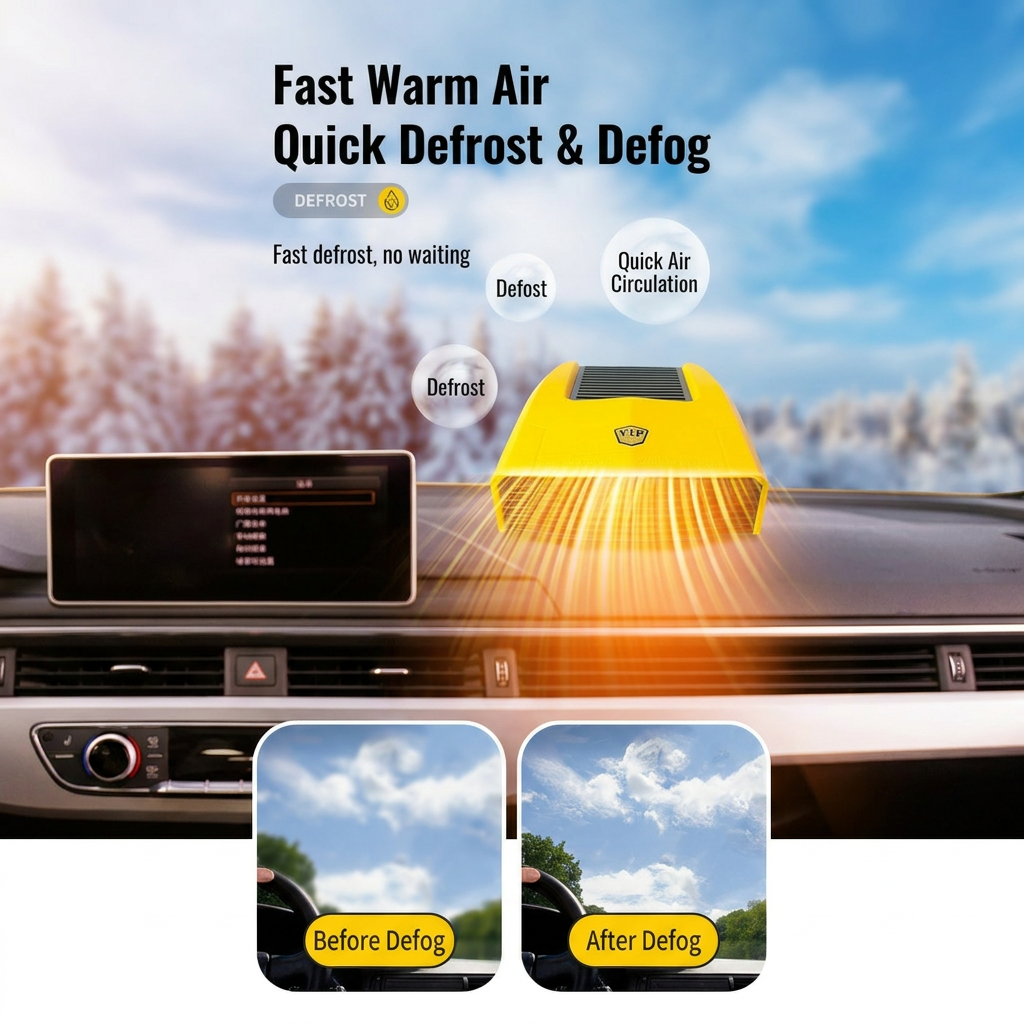 Yellow Compact Car Heater Fan with 360° Adjustable Base view 4