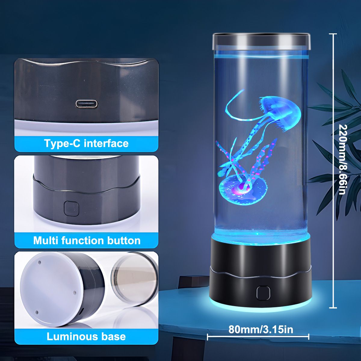 USB-C Powered Bionic Jellyfish LED Night Light with Dual Mode Touch Control view 3