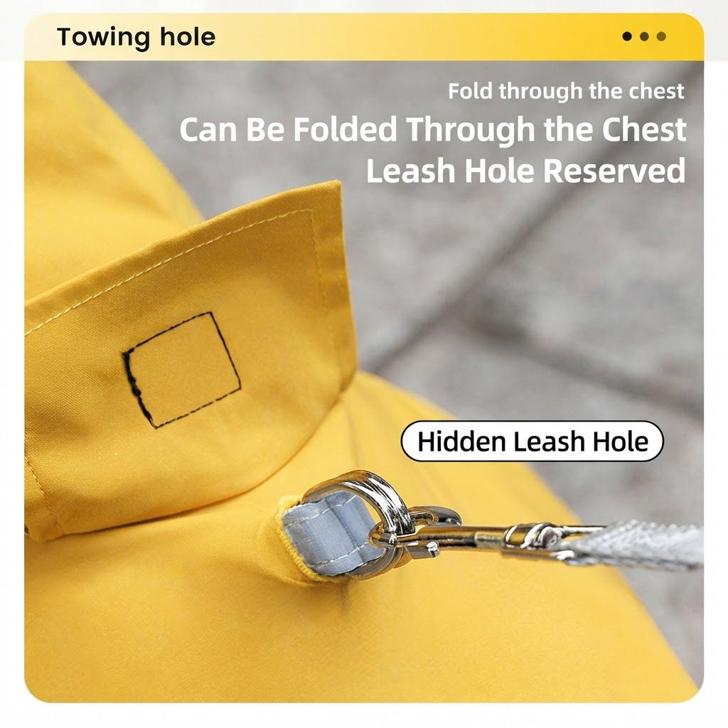 Yellow Waterproof Full Body Dog Raincoat with Adjustable Hood & Waist view 7