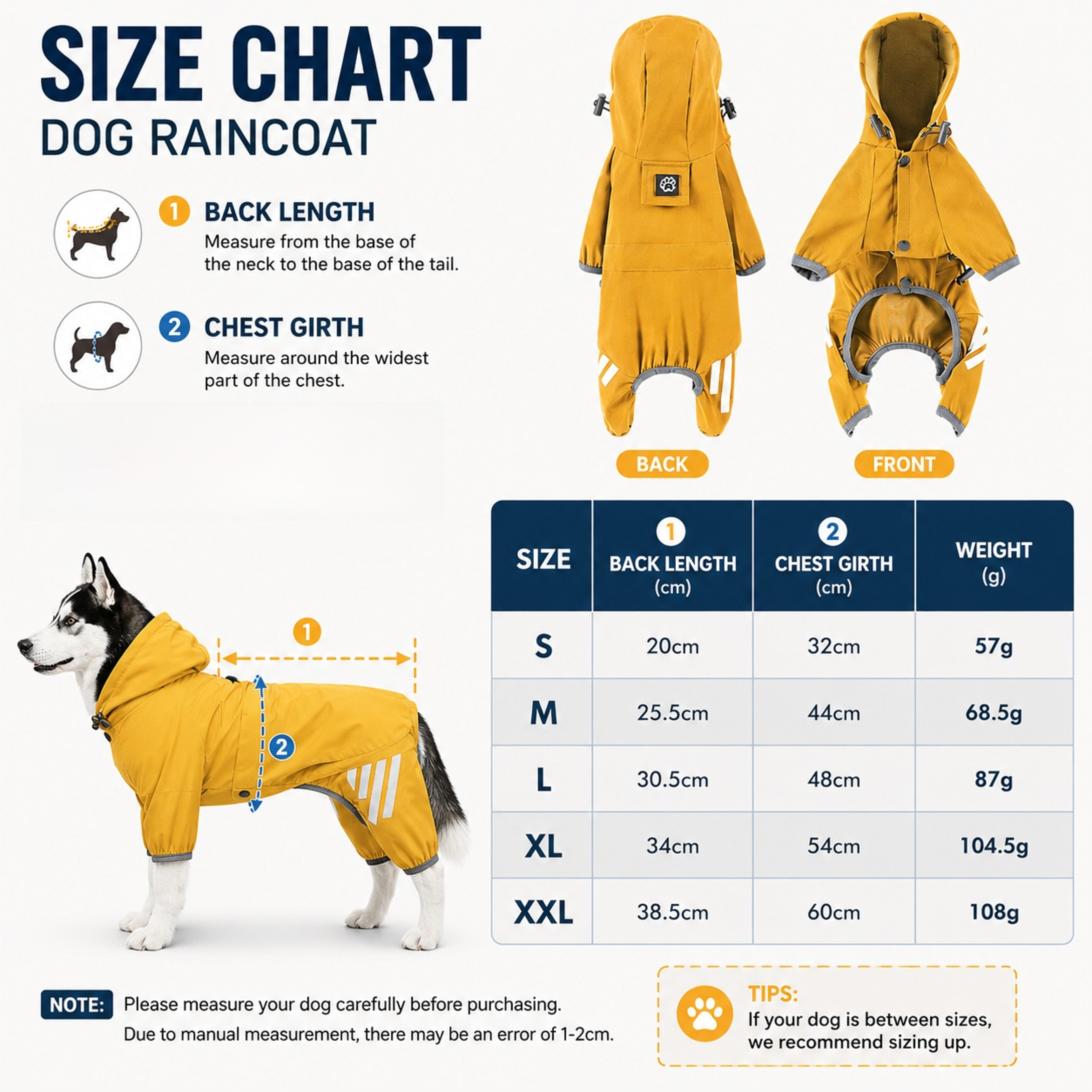 Yellow Waterproof Full Body Dog Raincoat with Adjustable Hood & Waist view 2
