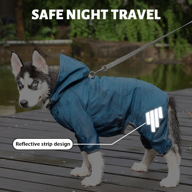 Purple Waterproof Full Body Dog Raincoat with Adjustable Hood & Waist view 8