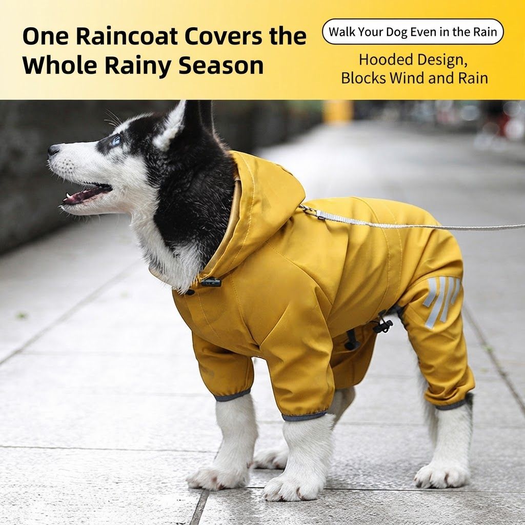 Purple Waterproof Full Body Dog Raincoat with Adjustable Hood & Waist view 3